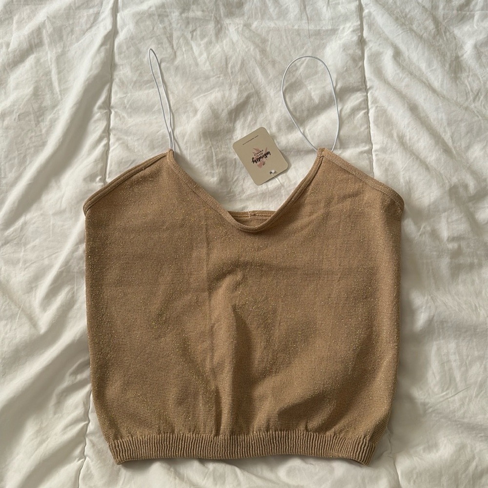 Free People Skinny Strap Seamless Brami in Nude Sparkle. Size M/L.